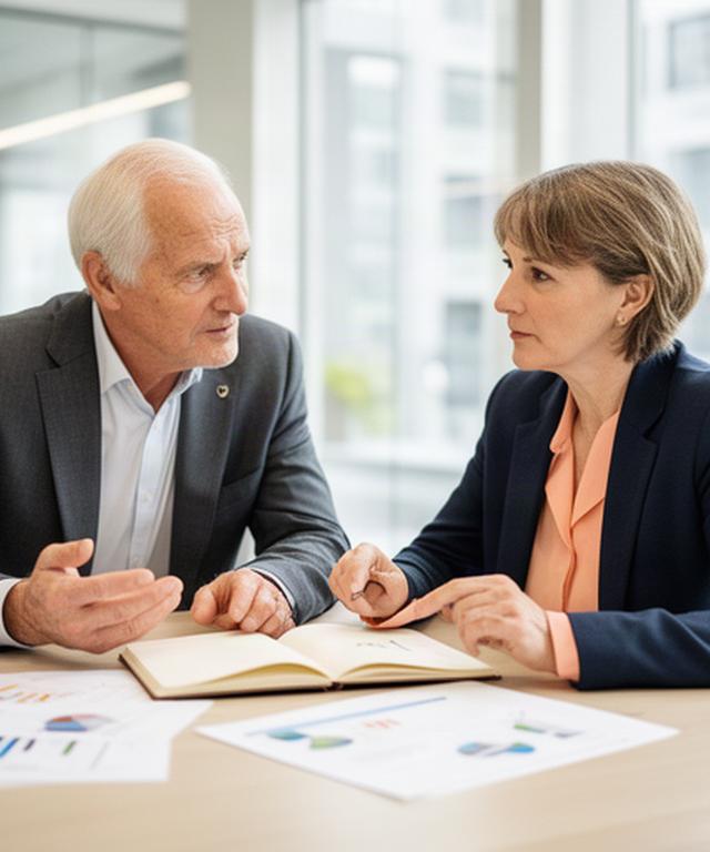Senior business adviser reviewing a growth plan with an SME owner in a bright London meeting room